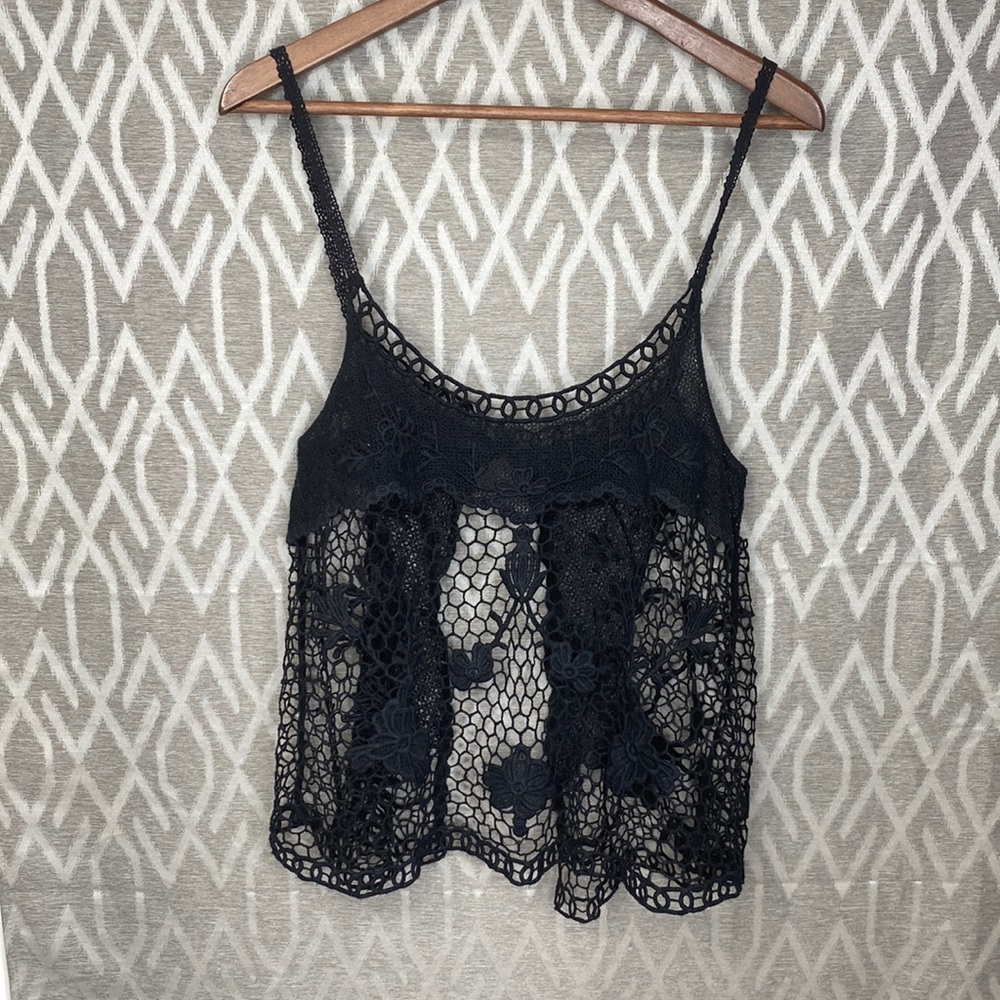 Poof! Crochet Open Back Tank in Black - Picture 1 of 4